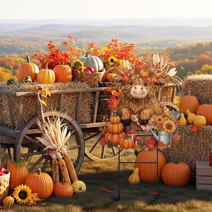 Amyhill Fall Highland Cow Outdoor Decor Autumn Harvest Highland Cow Metal Garden Stakes Fall Pumpkin Maple Leaves Farmhouse Outdoor Yard Signs for Home Lawn Porch Patio Thanksgiving Decor