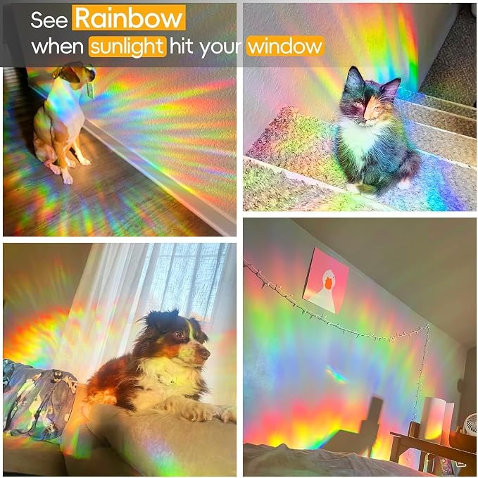 Rainbow Window Privacy Film Decorative, 3D Decals Stained Glass Clings, Static Cling Sticker, Suncatcher Windows Cover Tint for Home, 35.4 Inch x 157.4 Inch