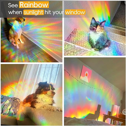 Rainbow Window Privacy Film Decorative, 3D Decals Stained Glass Clings, Static Cling Sticker, Suncatcher Windows Cover Tint for Home, 29.5 Inch x 157.4 Inch