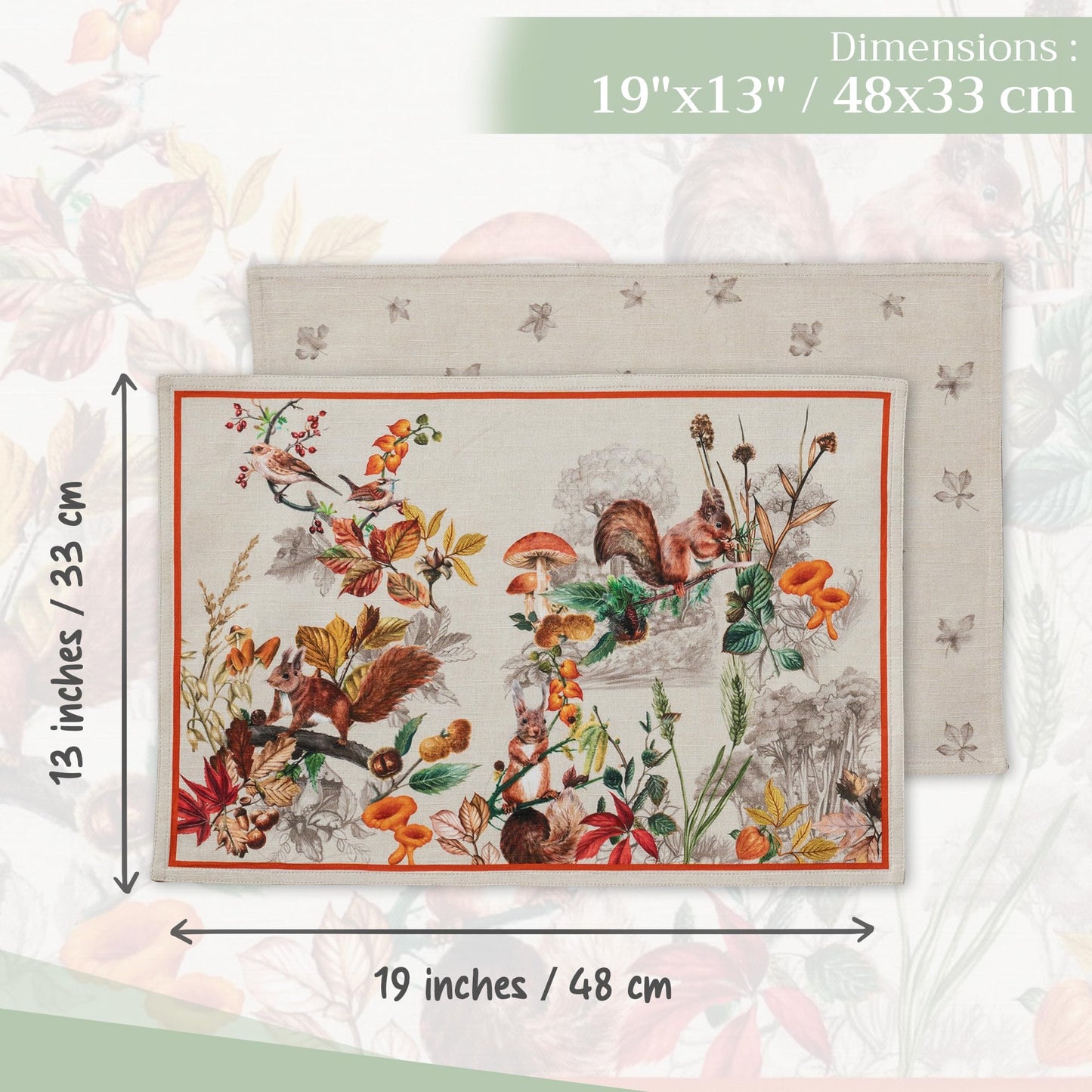 Maison d' Hermine Placemats Set of 4 100% Cotton Washable Cloth Place Mats, Reusable Table Mats for Thanksgiving Christmas Decorations Kitchen Dining Party Wedding Restaurant (Recolte, 13" x 19")