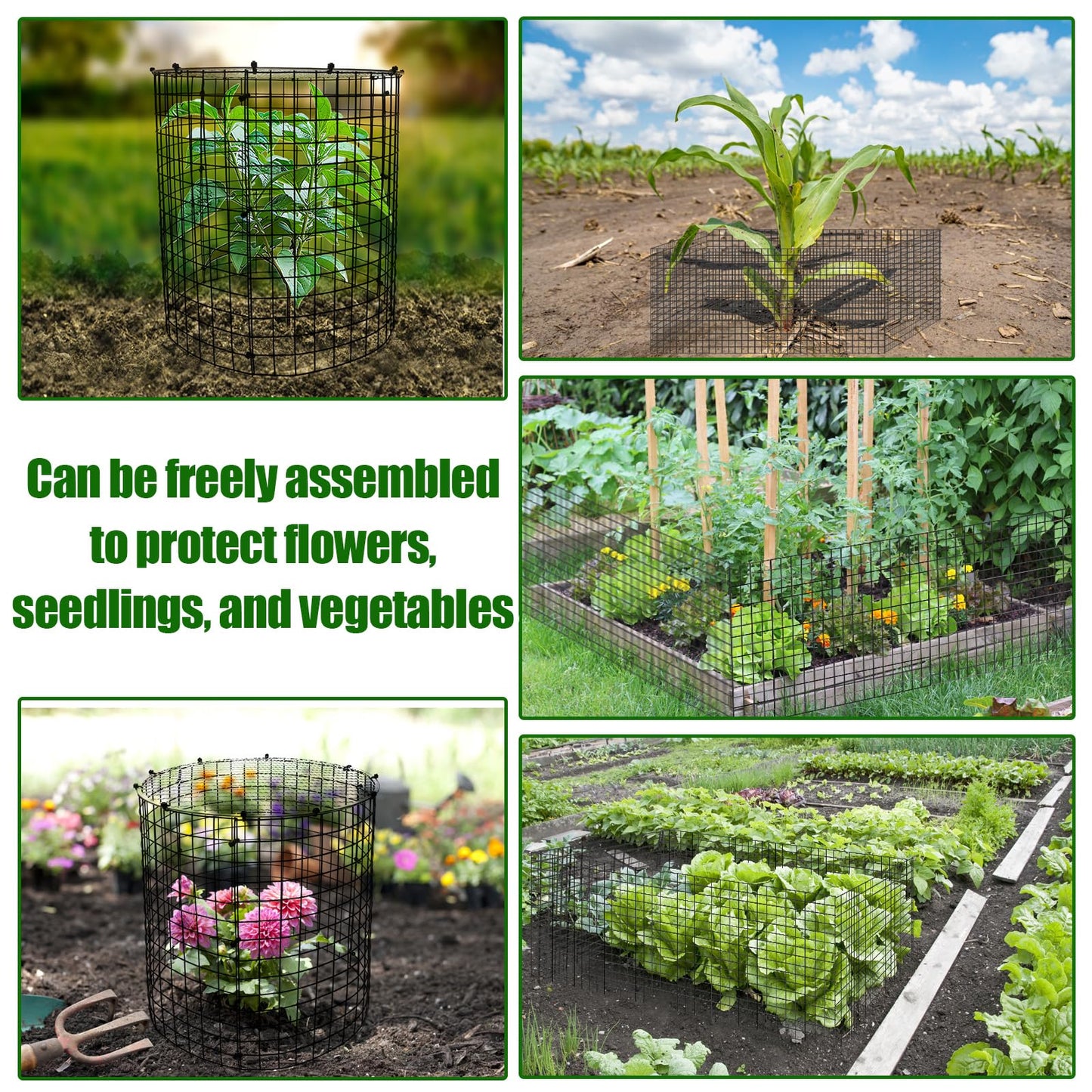AHIER 10 PCS Chicken Wire Plant Protector from Animals with Covers, Plant Cages for Outdoor Plants to Keep Animals Out Including 30pcs Metal Mesh, Covers, Ground Stakes, Labels, Clip, Ties and Gloves