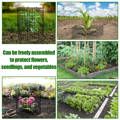 AHIER 10 PCS Chicken Wire Plant Protector from Animals with Covers, Plant Cages for Outdoor Plants to Keep Animals Out Including 30pcs Metal Mesh, Covers, Ground Stakes, Labels, Clip, Ties and Gloves
