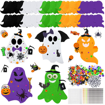 Moucuny 36 Sets Halloween Felt DIY Ghost Themed Craft Kit Ghost Hanging Ornament Halloween Party Favor Decoration for Indoors Outdoors Activities Supplies
