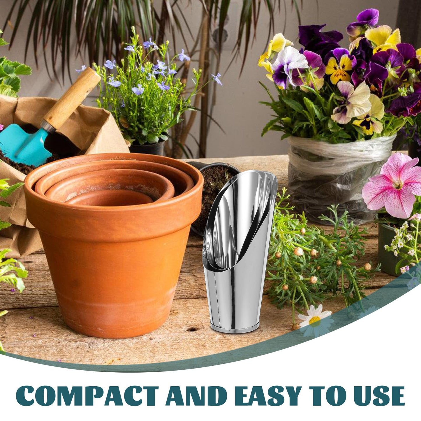 SHINYPASING 3pcs Stainless Steel Soil Scoop Set Bucket Shovel for Bonsai and Succulent Planting Gardening Hand Tools with Small, Medium, Large Cups for Potting and Transplanting
