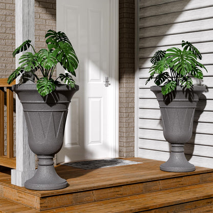 Trygoal 23.6" Tall Plastic Urn Planters for Outdoor Plants, Set of 2 Heavy-Duty Classic Indoor Large Flower Pots with Drainage Holes & Trophy Design, Outdoor Planters for Porch, Home Garden, Dark Grey