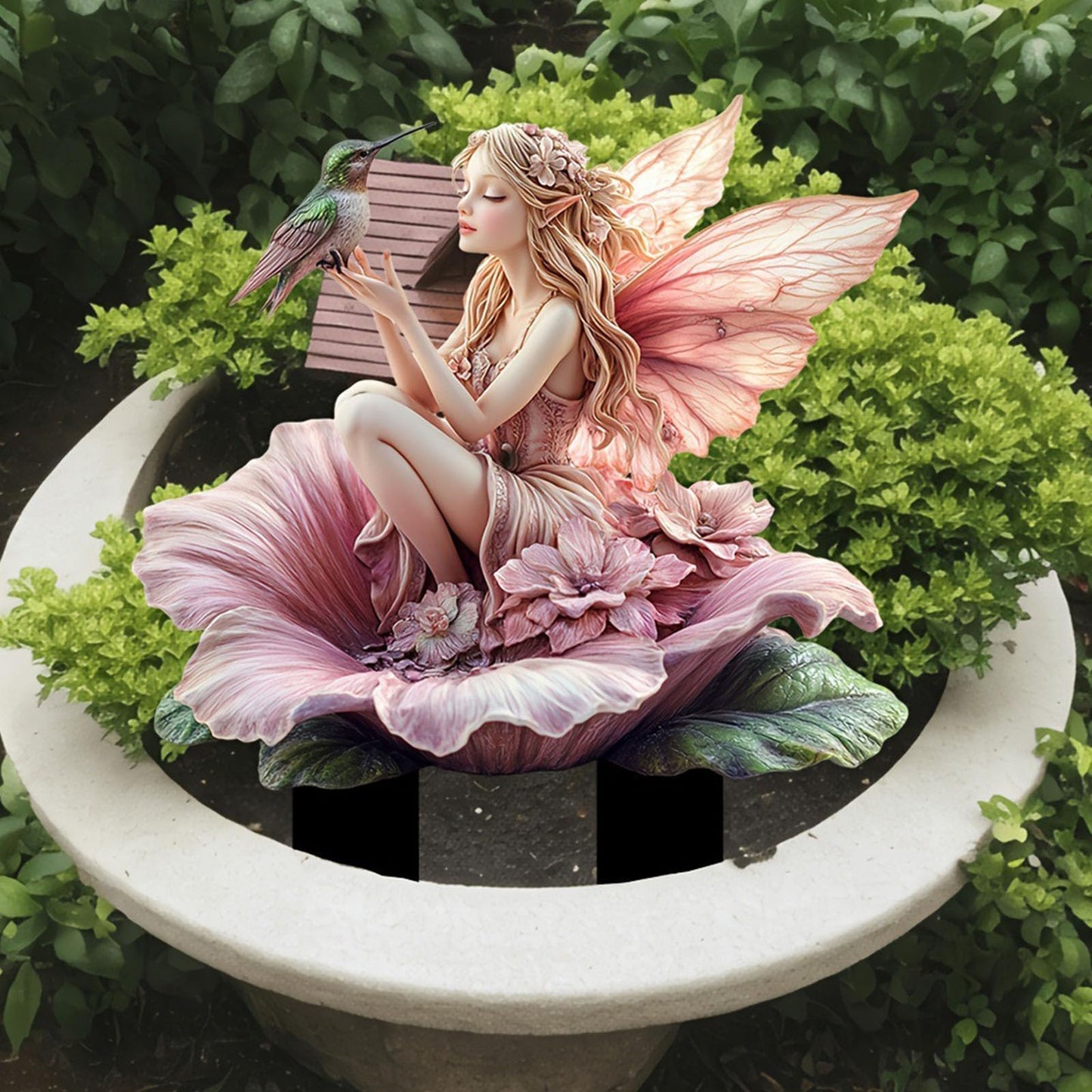 ANNUOZE Fairy Garden Stake Decor, 2D Flat Acrylic Fairy Garden Decor Panel, Elf Yard Sign for Outdoor Indoor Yard Lawn Plants Pots, Fairy Garden Accessories (Flowers Fairy and Hummingbird)