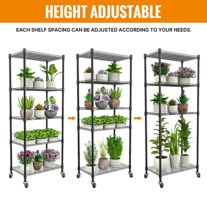 sagrynfp Indoor Greenhouse with Grow Lights, 5 Tier 23.2" L×13.4" W×61.4" H Mini Greenhouse, Grow Light Shelf with Tent and Thermometer, with 72W Full Spectrum Growing Lamps for Seed Starting