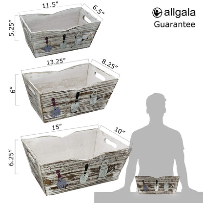 allgala HD88341 3-PC set Wooden Boxes Planter Trough for flower pots - Indoor Outdoor decoration Storage Display Boxes (Style 4)