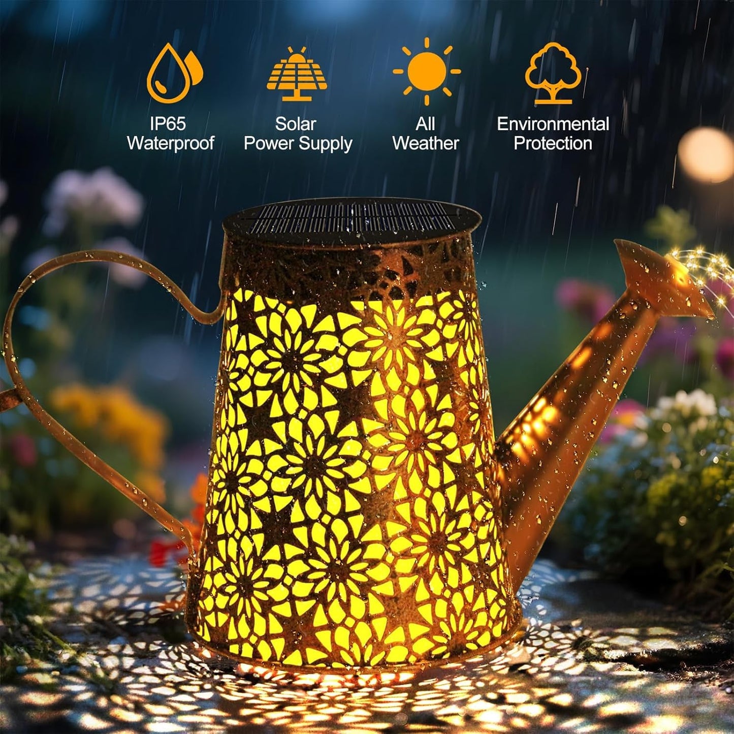 2 Pack Solar Watering Can Lights with Shepherd Hook,Solar Powered Watering Can Light, Waterproof Outdoor Garden Hanging Decoration(Classic).