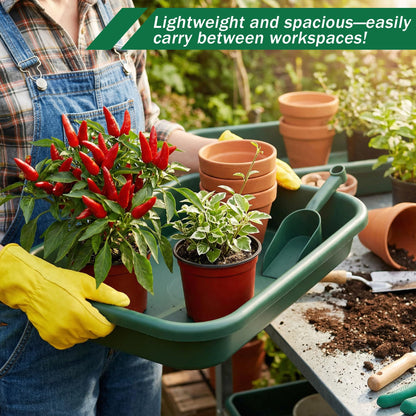 3 Set Garden Potting Tray with Scoops, Large Tidy Tray for Repotting, Seeding & Soil Mixing, All-in-One Durable Gardening Tidy Tray for Indoor Plants, Succulents, Cactus – 23x13.6x4.5 Inch, Green