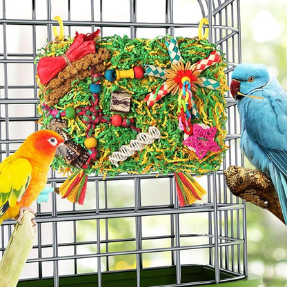 YIXUND Bird Toys Parakeet Toys,Large-Sized Parrot Foraging & Shredding Cage Hanging Toys with Seagrass Mat for Budgies,Cockatiels,Lovebirds,Conures Small & Medium Parrots