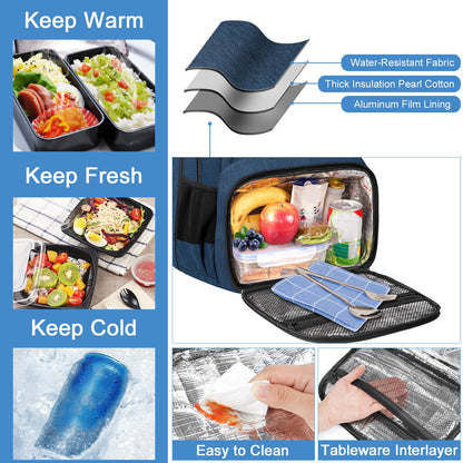 MATEIN Backpack Lunch Box, Water Resistant Mens Lunch Backpack for Work with 18 Inch Laptop Compartment, TSA Flight Approved Travel Bookbag with Luggage Strap, Extra Large Insulated Cooler Bag