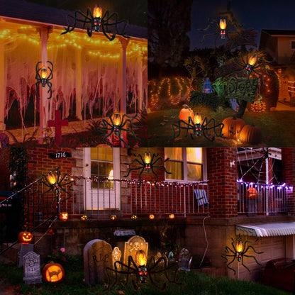 Halloween Skull Flame Light with 8 Spider Tentacles - Solar Powered Outdoor Lighting Decoration for Halloween Parties, Gardens, and Haunted Displays (Orange, 1 Pack)
