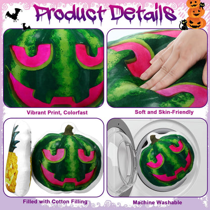 Cinnvoice 2 Pcs Summer Halloween Watermelon Pineapple Jack-o-Lantern Throw Pillows 15.7 Inch Halloween Spooky Summer Decoration for Home, Sofa, Bed, Car, Couch Holiday Decor