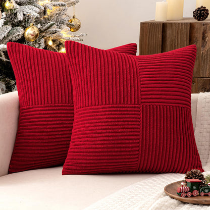 MIULEE Black Corduroy Pillow Covers Pack of 2 Boho Decorative Spliced Throw Pillow Covers Soft Couch Pillowcases Cross Patchwork Textured Cushion Covers for Living Room Bed Sofa 18x18 inch