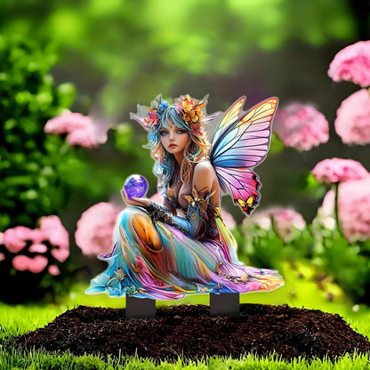 YUEYINGMG Garden Decor, Acrylic 2D Stake, Pot Plants Garden Yard Lawn Outdoor Fairy Statue Ornaments, Fairy Garden Accessories Decoration (Style A)
