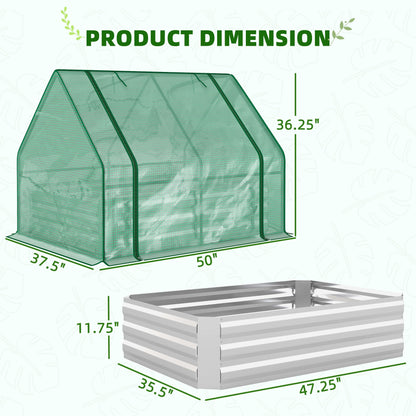 Outsunny 4 x 3 x 3ft Raised Garden Bed with Mini Greenhouse, Galvanized Raised Garden Bed with Cover for Herbs and Vegetables, Small Greenhouse for Patio Garden Balcony, Green