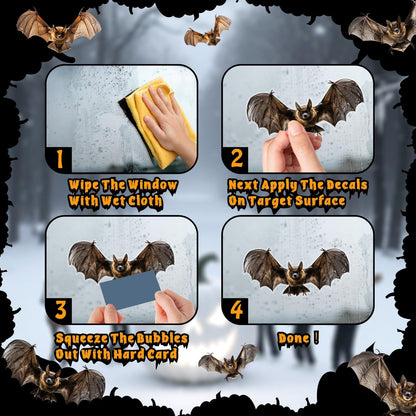 Halloween Window Decorations Clings Decor Large Bats Decals Removable Halloween Glass Stickers Indoor Spooky Bats Clings Double-Sided Scary Static Cling for Holiday Party Outdoor Decoration Supplies