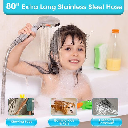FASDUNT Shower Head with Handheld, Filtered Shower Head with 80" Extra Long Hose, 20-Stage Filter for Softening Hard Water to Improve Hair and Skin Problems