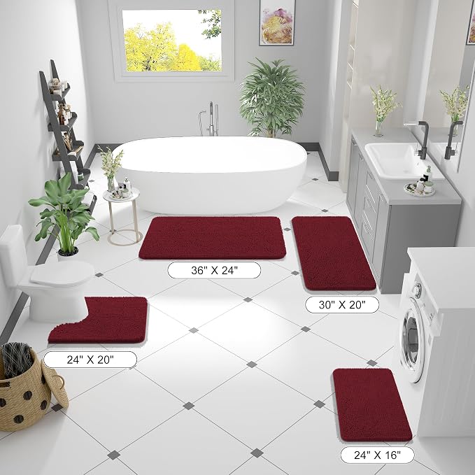 OLANLY Large Bathroom Rugs 70x46, Extra Soft Absorbent Chenille Bath Rugs, Rubber Backing Quick Dry, Machine Washable Bath Mats for Bathroom Floor, Tub and Shower, Home Decor Accessories, Burgundy