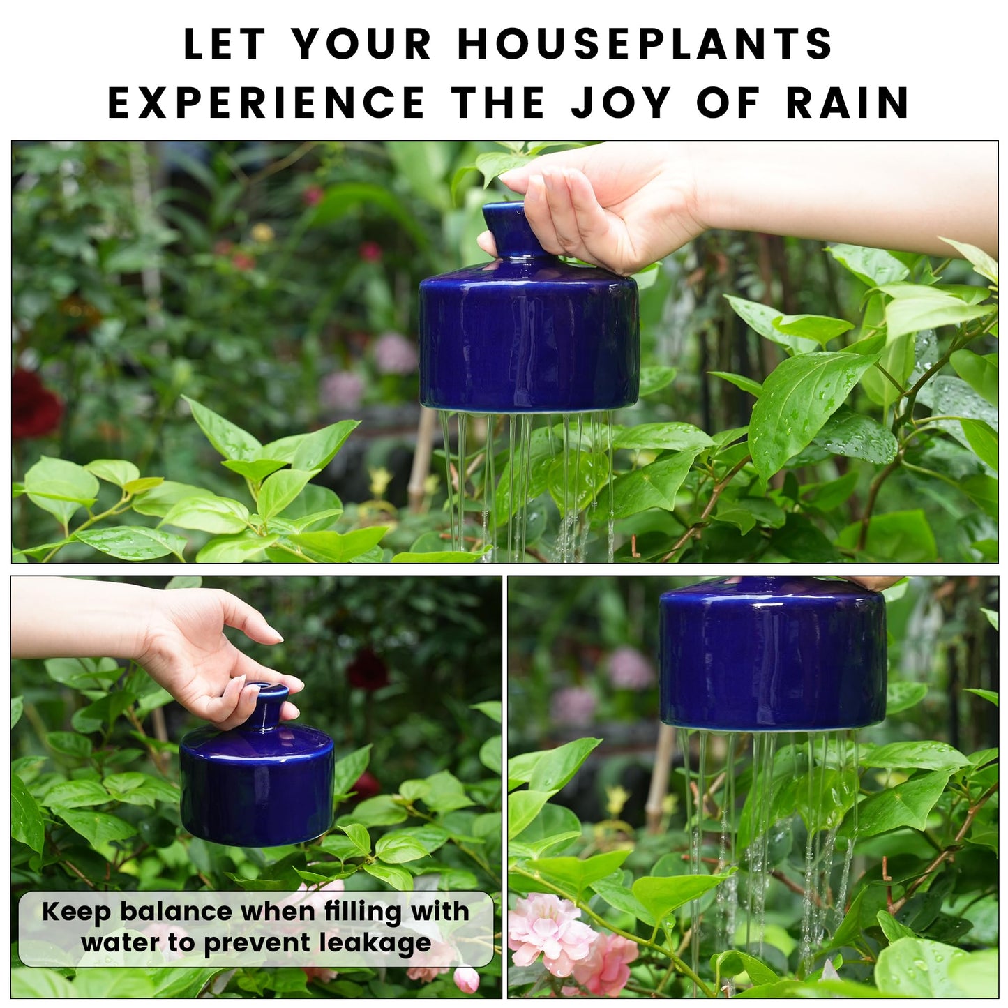 Manykettle Watering Bell Thumb Pot Thumb Watering Cans Ornamental Plant Thumb Watering Hand-Painted Ceramic vase Ceramic Watering Bell Decor Indoor Outdoor House Warming Gifts(Deep Blue 19 fl oz)