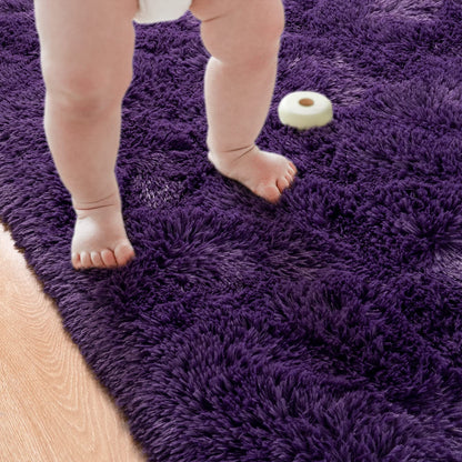 Przemy Fluffy Runner Rug for Bedroom Living Room, 2x6 Feet Dark Purple Shag Area Rugs, Soft Fuzzy Carpet for Bedside Nursery Kids Room College Dorm, Plush Throw Rug for Home Decor