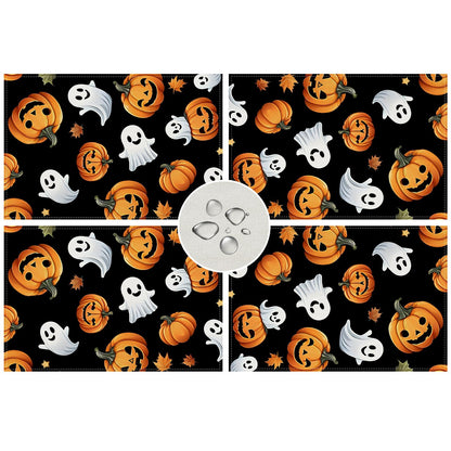 Halloween Ghost Pumpkin Placemats Set of 4 Halloween Day of The Dead Party Decorations and Supplies for Home Kitchen Dining Room Table-12×18''