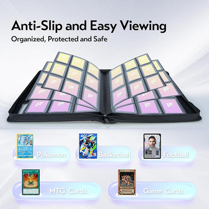 Top Loader Binder,Holds 288 Cards in 3"x4" Toploaders, Trading Card Binder 9 Pocket for TCG, MTG, YGO, Game Cards, Sports Cards(Purple)