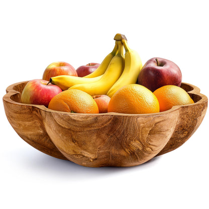 Spaceneat Wooden Fruit Bowl for Kitchen Counter - 11.8" x 3.2" Large Teak Wood Serving Bowl for Food, Salad, Bread or Home Decor - Handcrafted by Artisans in Indonesia - Dining Decorative Centerpiece