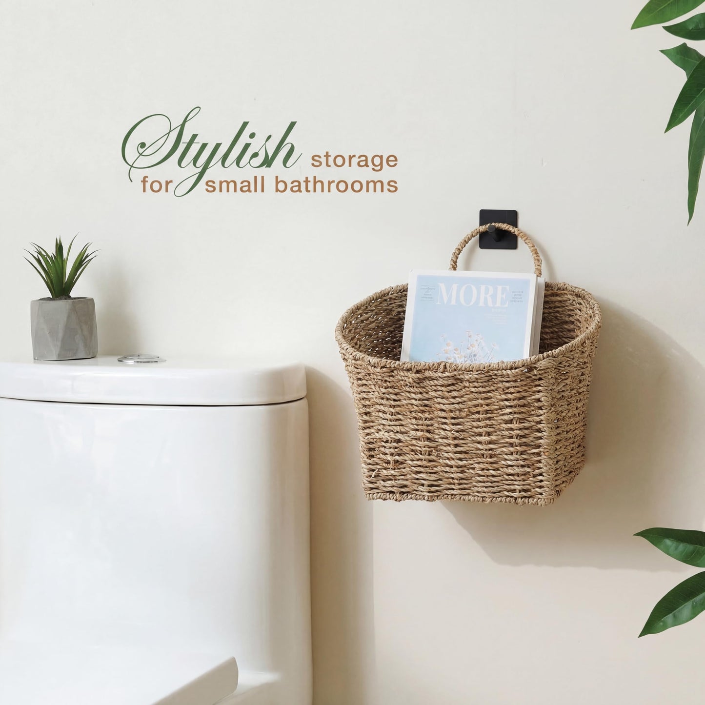 Set of 2 Wicker Hanging Basket for Organizing, Front Door, Mail, Flowers - Woven Wall Baskets for Storage (Seagrass)