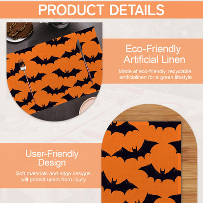 Halloween Bats Placemat Set of 6,Heat Resistant Linen Table Mats for Indoor Outdoor Home Kitchen Dining Room Table 12x18Inch