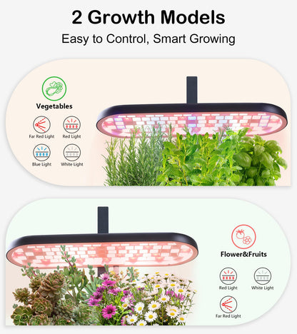 DRYADES Grow Lights for Indoor Plants, 20W Full Spectrum LED Grow Lamp for Indoor Garden with Intelligent Controller, Height Adjustable, Ideal for Home Desk Plant Lighting (Black, Metal Base)