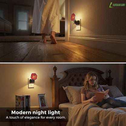 L LOHAS LED Red Rose Night Lights Plug into Wall, Gothic Rose LED Night Light with Dusk‑to‑Dawn Sensor, Adjustable Brightness, 350° Rotatable Plug in Nightlight for Bedroom Hallway Bathroom (2 Pack)