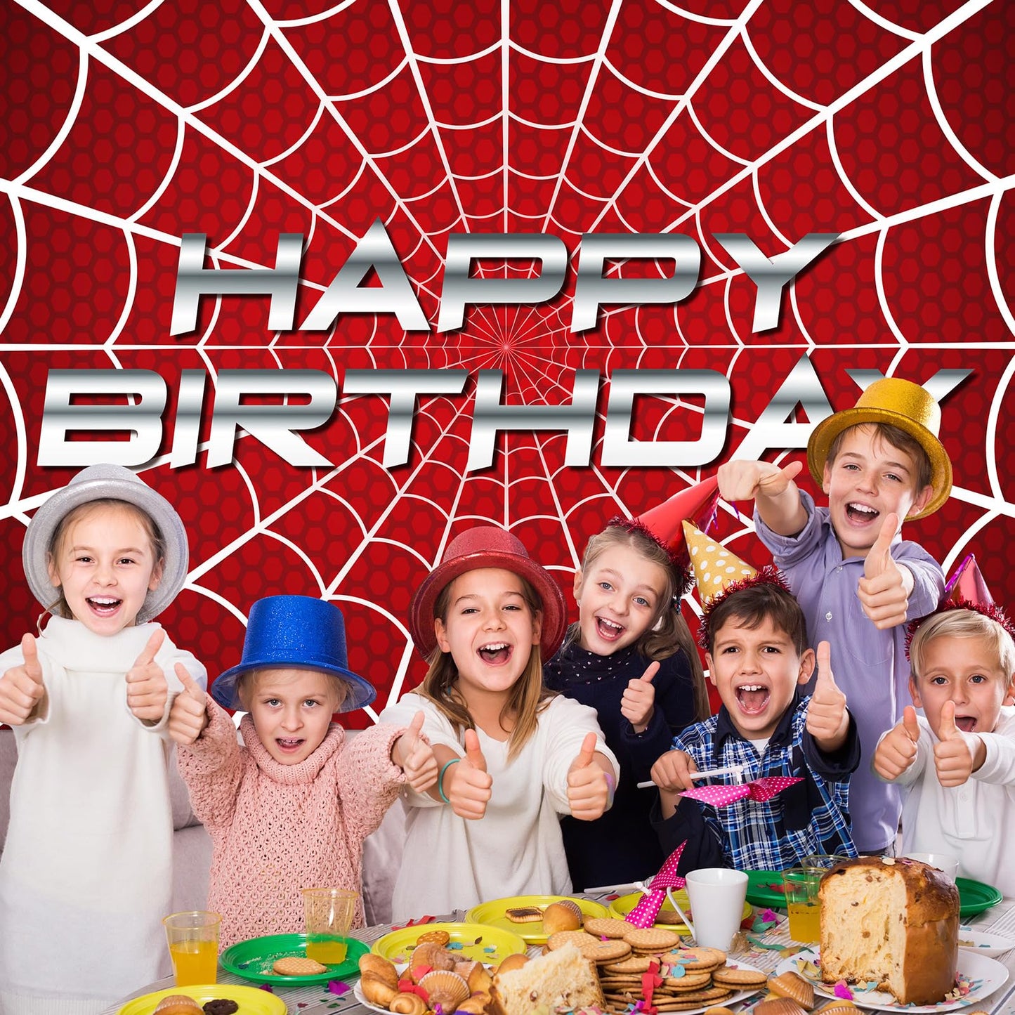 HunnmingRe 7 x 5 ft Happy Birthday Spider Web Backdrop Party Decoration Supplies Theme Banner Backdrop Decor for Birthday Party Photography Background Photo Props