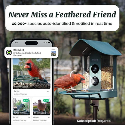 Kiwibit Smart Bird Feeder with Camera, Solar Powered for Outdoors, Bird Species AI Identification, 8MP Photo, 4K Video Livestream, Real-Time Bird Alert, Birdwatching Gifts for Bird Lovers, Autumn Clay