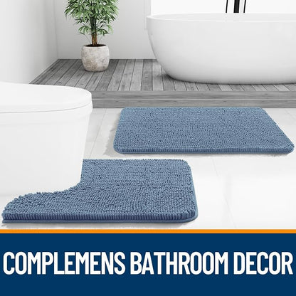 OLANLY Large Bathroom Rugs 45x27, Extra Soft Absorbent Chenille Bath Rugs, Rubber Backing Quick Dry, Machine Washable Bath Mats for Bathroom Floor, Tub and Shower, Home Decor Accessories, Airy Blue