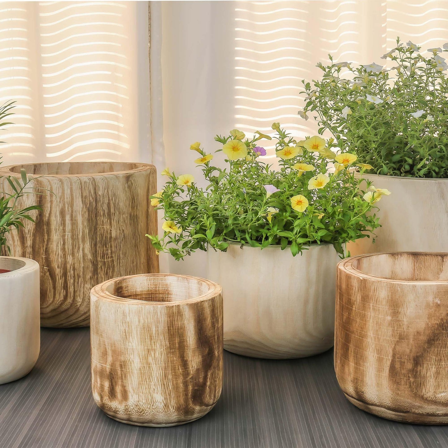 CYS EXCEL 8.25'' Burnt Finish Cylinder Planter Lightweight Natural Wood Cachepot for Indoor Plants, Succulents, Herbs, Home & Office Decor