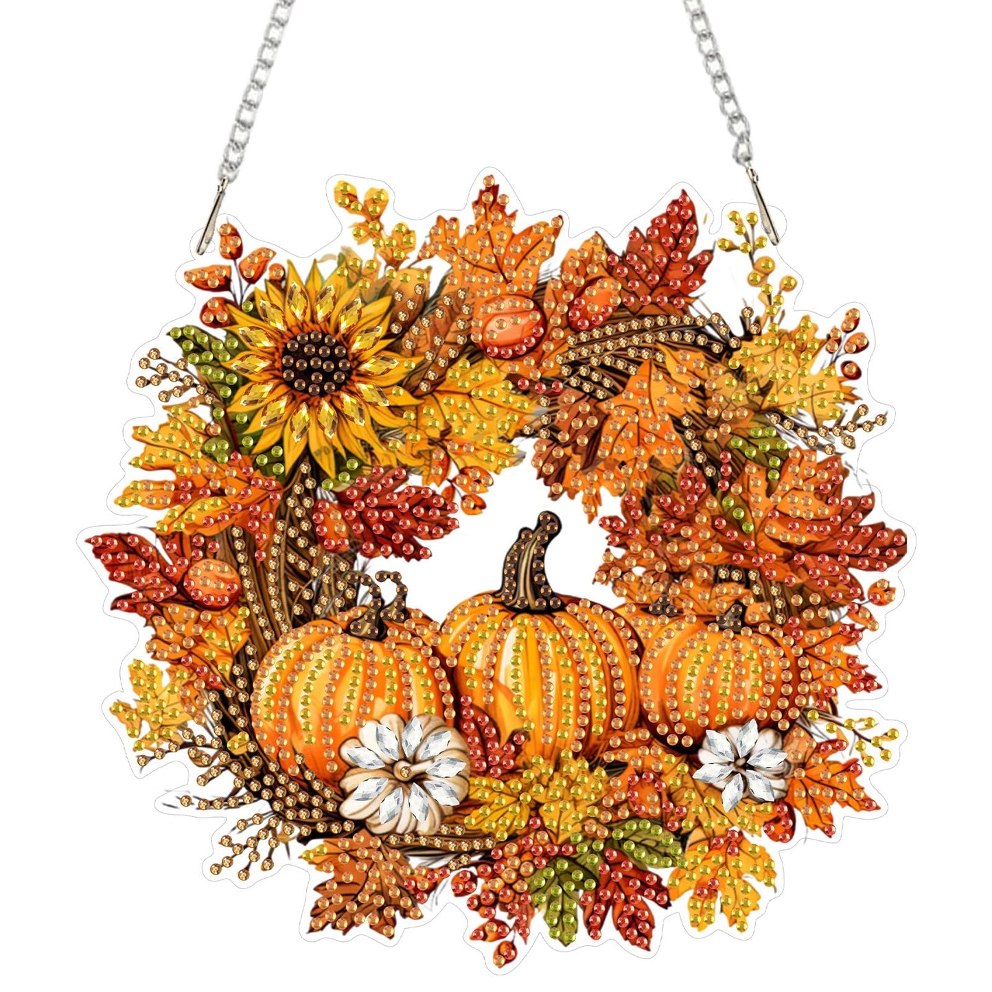 SENQAO Halloween Diamond Art Hanging Kits for Adults Beginners, DIY Acrylic 5D Special Shaped Crystal Diamond Gem Art Painting Hanging Ornament for Home Wall Decor and Gift（Fall Pumpkin Wreath）