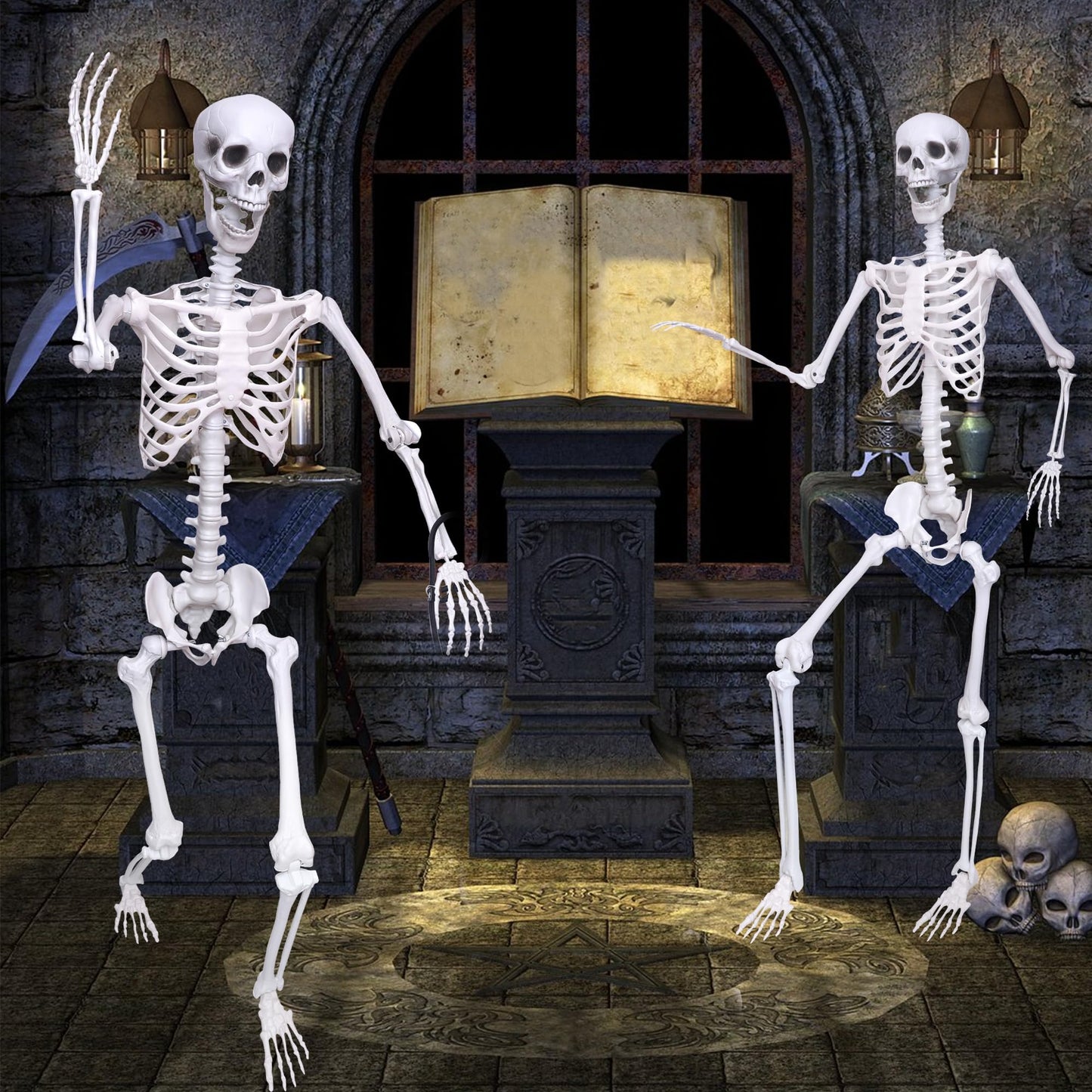5.9Ft Halloween Skeleton Posable Skeleton Life Size Skeleton Plastic Full Body Human Skeleton for Halloween Decorations