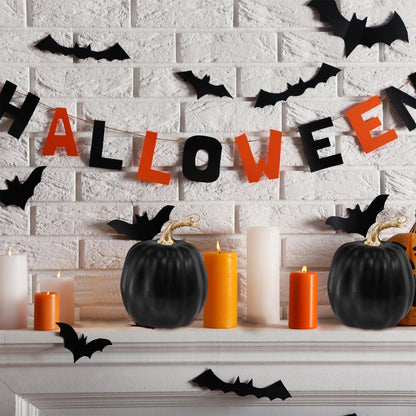 Winlyn 4 Pcs Black Artificial Pumpkins Halloween Pumpkins Faux Decorative Foam Pumpkins 6.7" Tall for Fall Autumn Home Halloween Party Thanksgiving Holiday Tabletop Centerpiece Mantel Shelf Décor