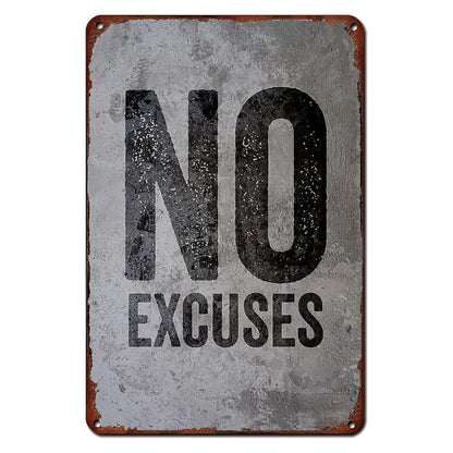 GYM Metal Tin Sign No Excuses Retro Poster Motivational Quote Gym Signs For Cafe Bar Gym Living Room Bathroom Kitchen Home Art Wall Decoration Plaque Gift 8x12 Inch