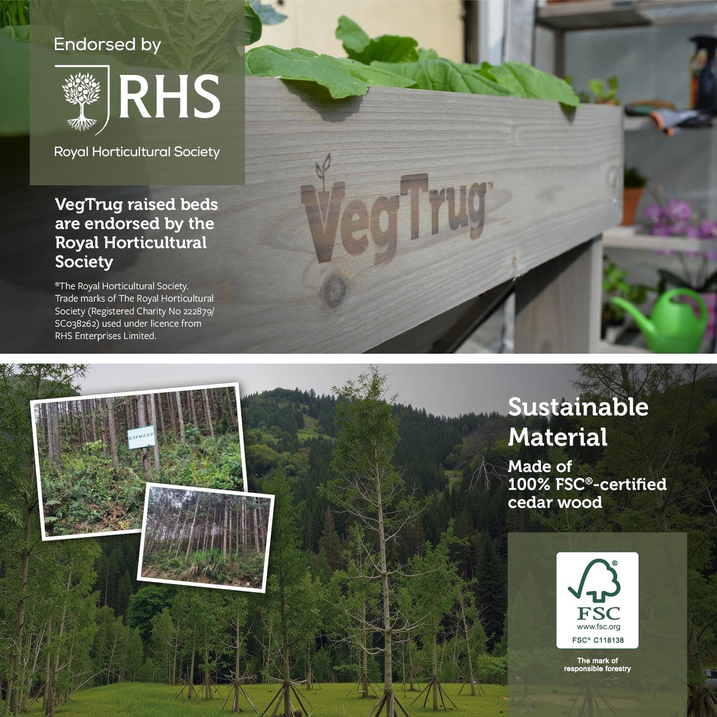VegTrug Classic Raised Bed, Grey Wash, Small 1m - Cedar Wood V-Shaped Raised Garden Bed for Outdoor Gardening - Ergonomic Design for Balcony, Patio & Small Spaces