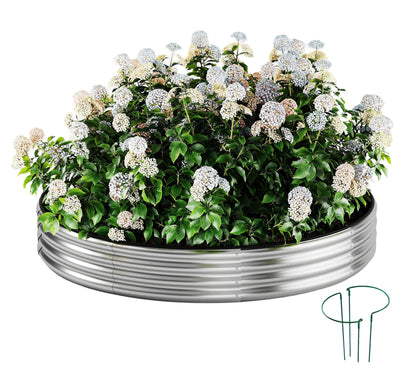 Galvanized Metal Planter Raised Garden Bed Kit for Gardening Outdoor 2x2x1ft Round Galvanized Steel Fire Pit，Steel Fire Pit Silver for Backyard, Camping, Bonfire