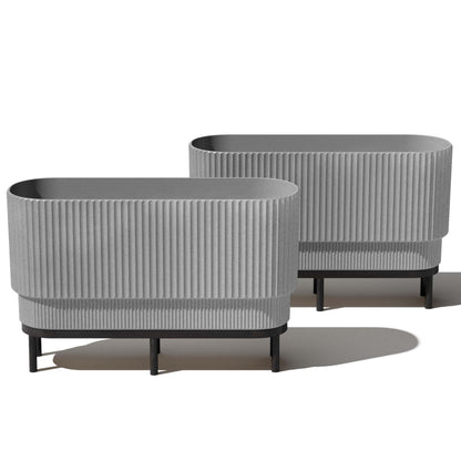Veradek Demi Series Raised Long Planter for Indoor/Outdoor Use | Made from Plastic & Stone w/Wooden Stand | Modern Patio Décor for Flowers/Shrubs