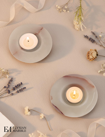 Tealight Candle Holders Set of 2 – Handcrafted Natural Marble Tea Light & Votive Holders, Decorative Stone Candle Holder Pair for Home Décor, Dining Table, Coffee Table & Wedding Decor