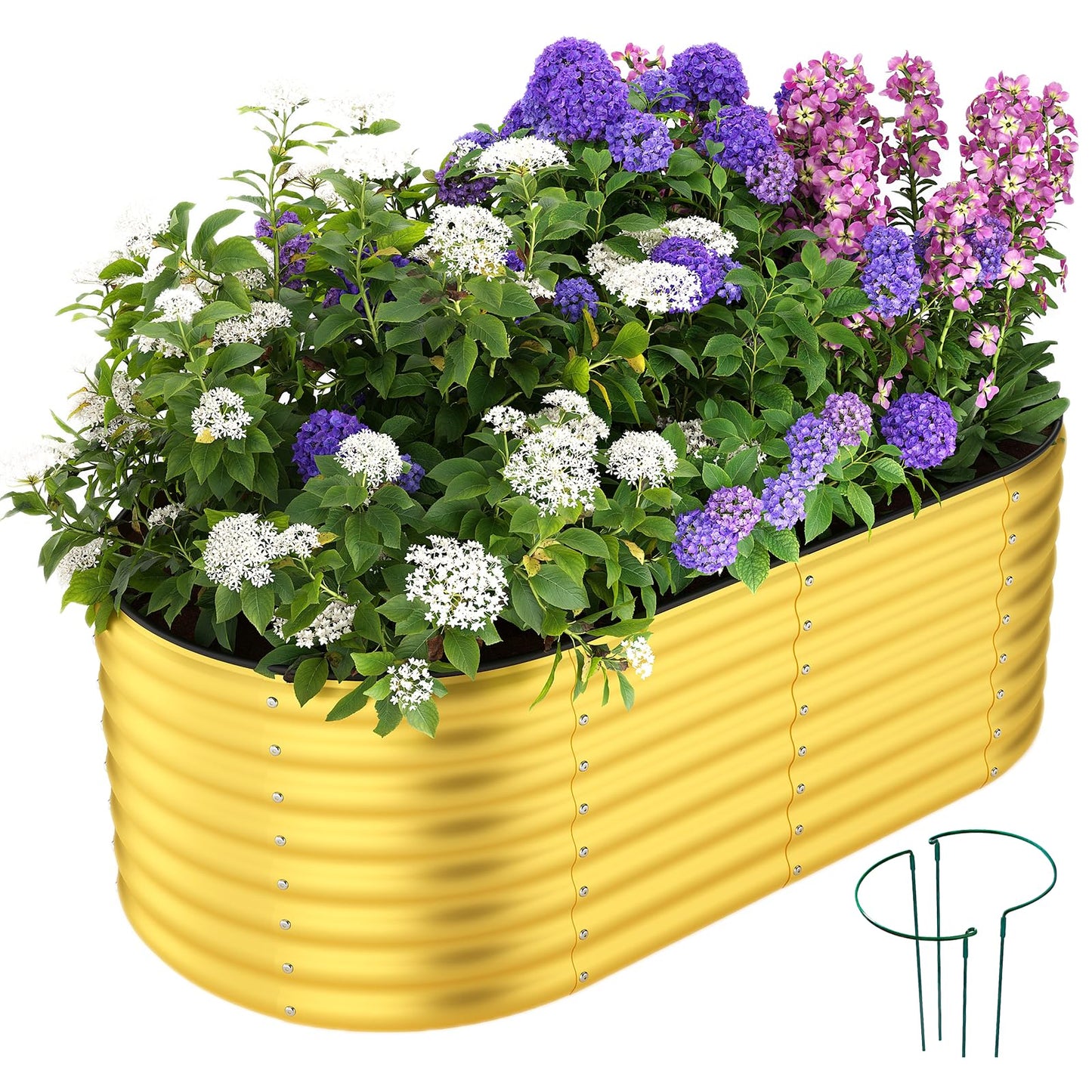 ZFHgarden Galvanized Metal Planter Round Raised Garden Bed Kit for Gardening Outdoor Garden Box Raised Flower Bed 1PC Gold 6X3X2FT