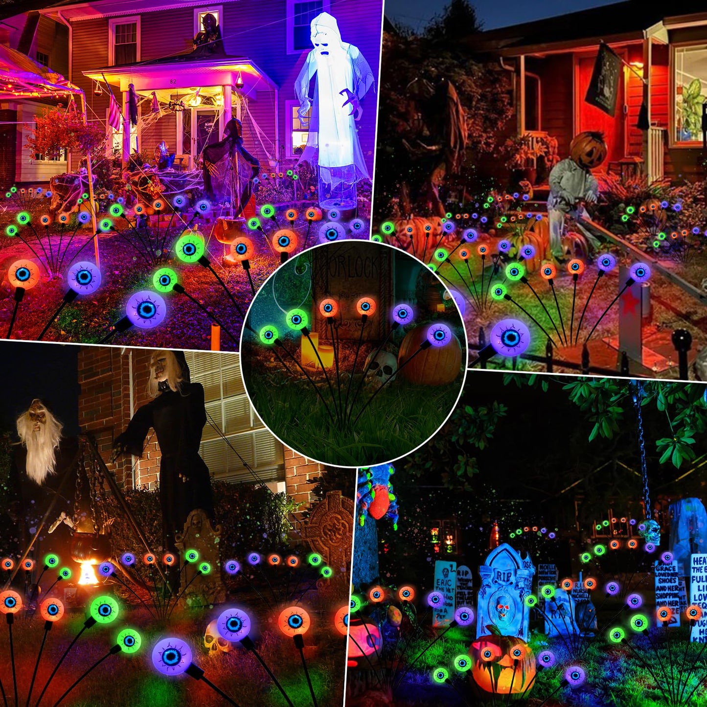 Floating Scary Eyeballs Solar Garden Lights for Halloween Decorations Outdoor, Swaying Firefly with 2PACKS 12LED Magic Eyeballs Halloween Ghost Lights,Solar Eyeballs Path Lights for Lawn/Ghost Decor