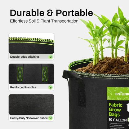 BN-LINK 5-Pack 5 Gallon Grow Bags, Heavy Duty Aeration Fabric Pots with Handles, Thickened Nonwoven Plant Bags for Vegetables, Flowers, Fruits