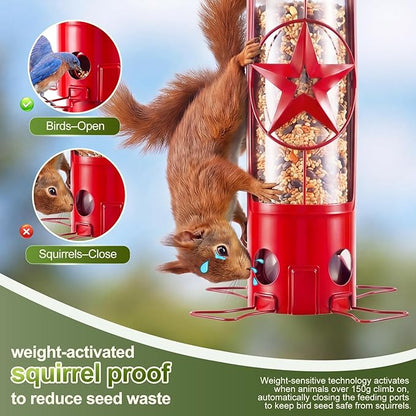 Squirrel Proof Bird Feeders for Outdoors with Weight-Activated, 3LB Large Metal Wild Bird Feeders for Cardinals,Blue Jay,Finch, Weatherproof Durable Tube Hanging Bird Feeder for Backyard,Garden,Patio