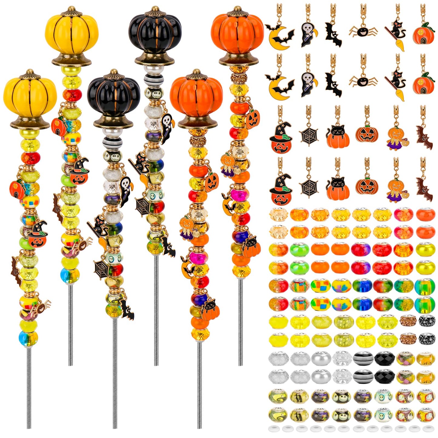 Hysagtek Halloween Fall Decorative Garden Stakes, Set of 6 Fall Metal Yard Stakes with Pumpkins, Happy Halloween Autumn Fall Outdoor Decorations